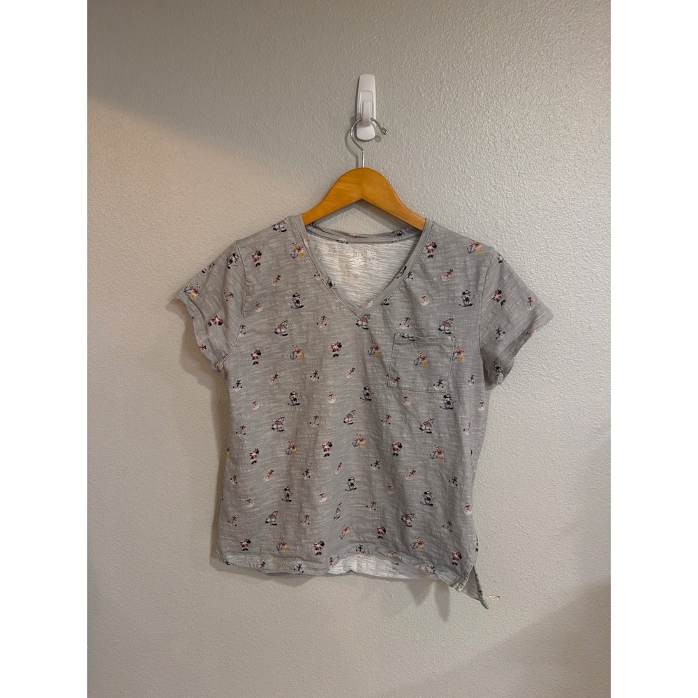 Disney Cruise Line T-Shirt Women Lg Heather Grey Mickey Minnie Nautical V-Neck
